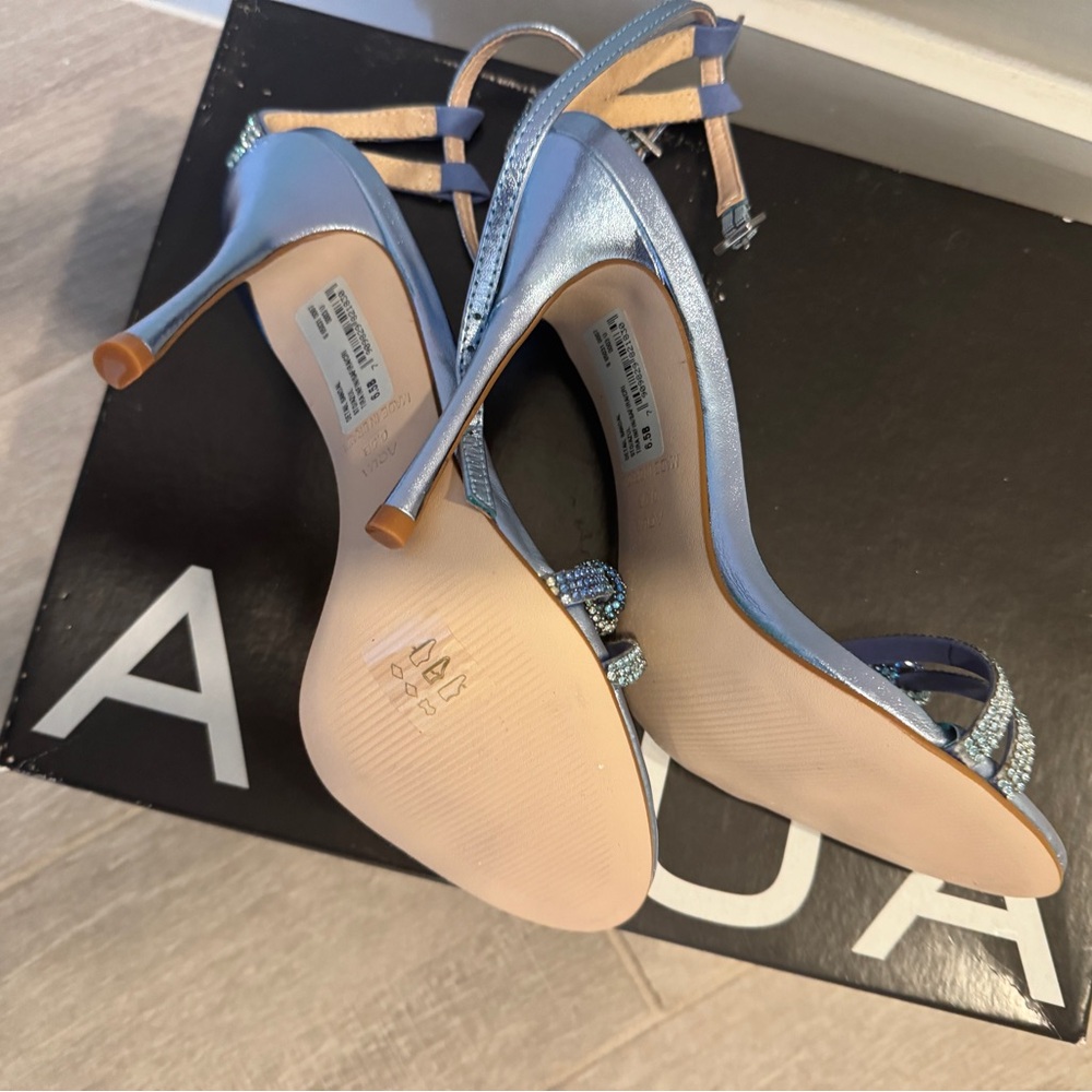 Aqua Shimmering Blue Heels - Picture 7 of 8